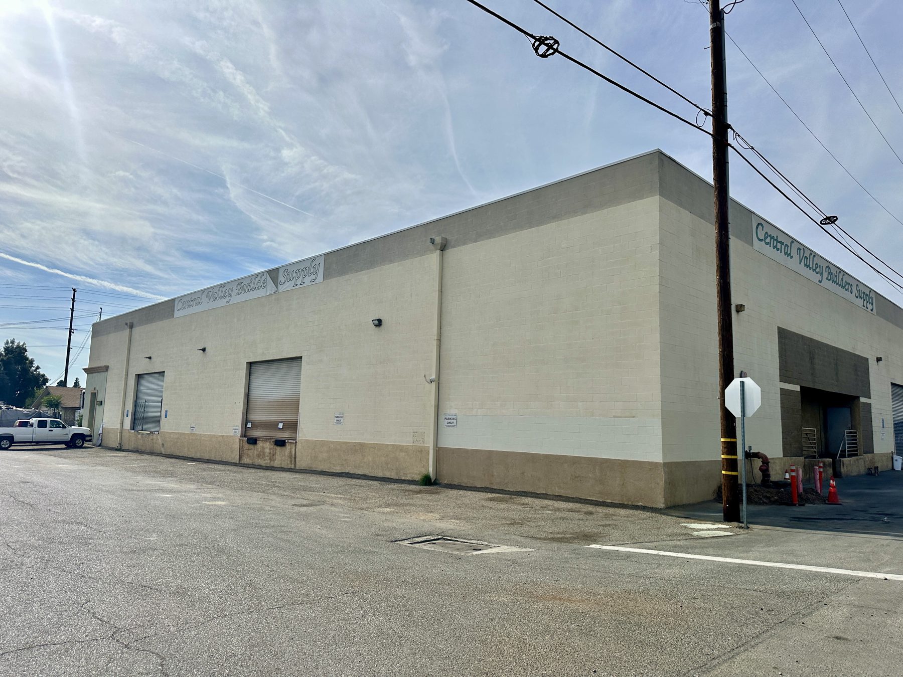 Freshly painted building — dock-high loading doors